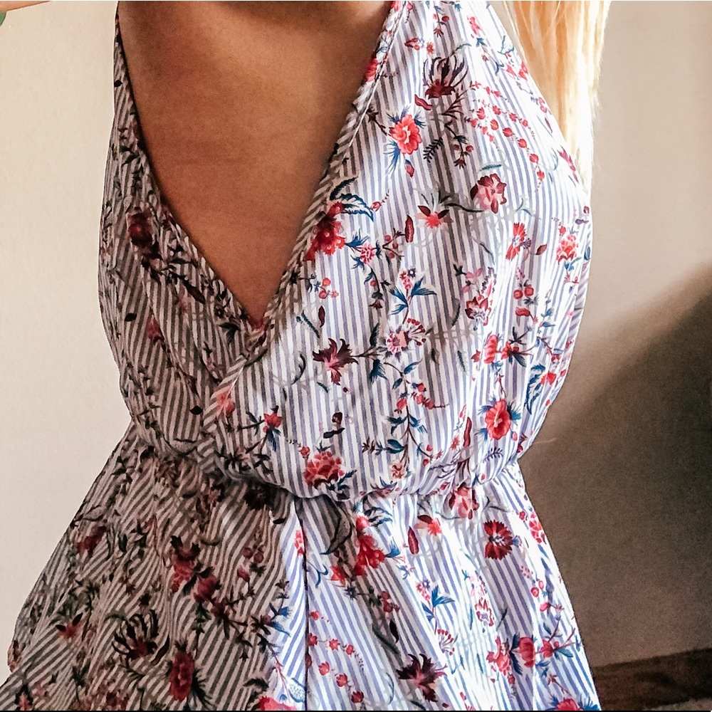 Buckle floral/striped peplum blouse - Picture 2 of 4